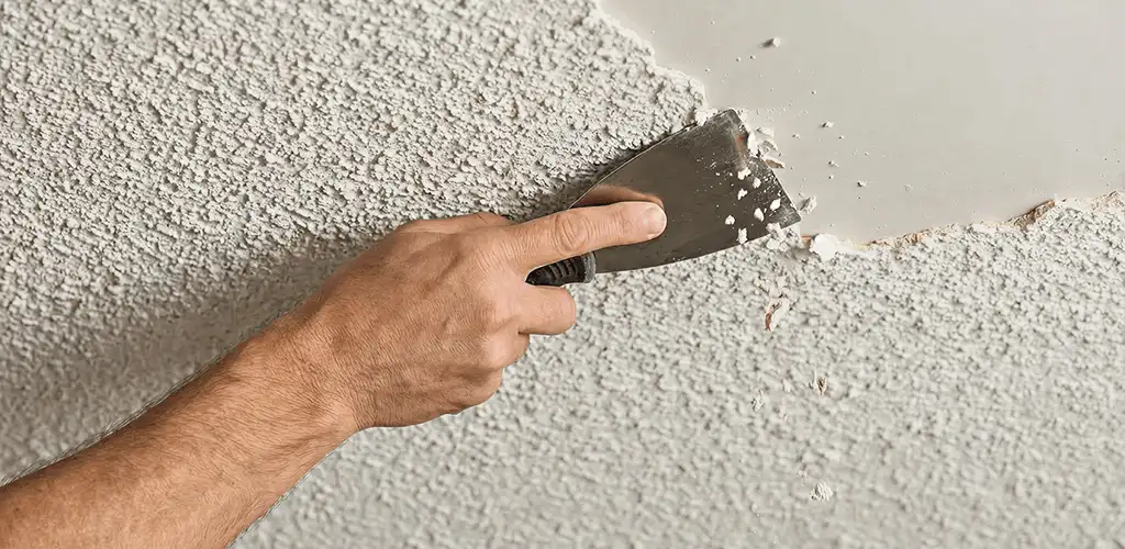 Popcorn ceiling removal scraping off textured ceiling finish in Spokane, WA