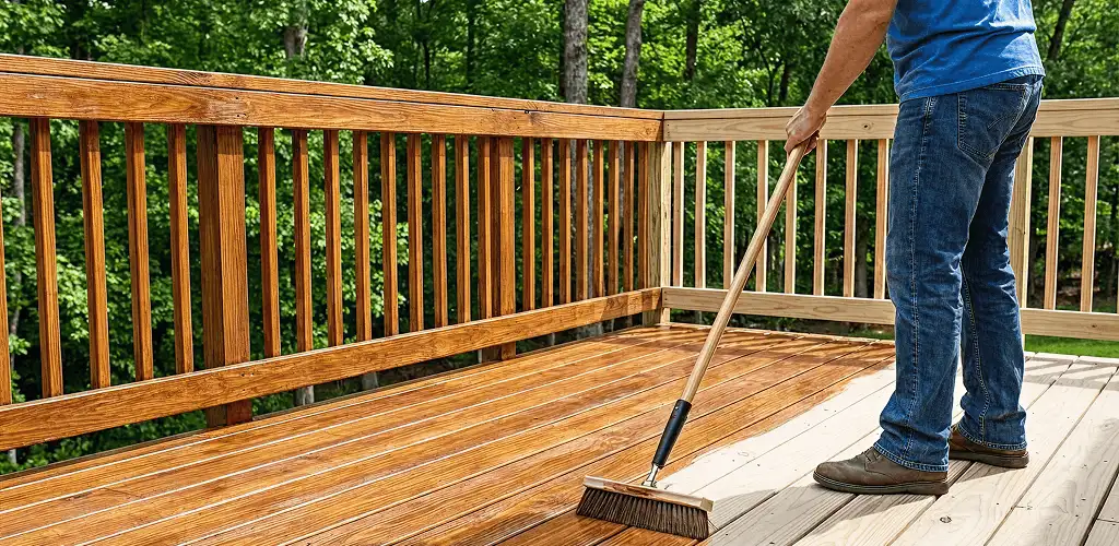 Deck staining and sealing application on a wood deck in Spokane, WA