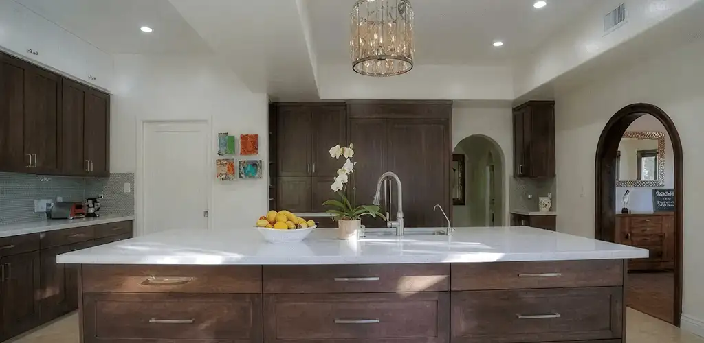 Cabinet refacing project with updated kitchen cabinets and island in Spokane, WA